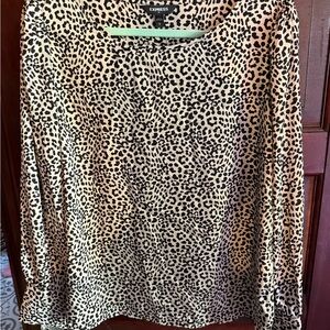 Express Leopard Print Blouse in Black and Cream